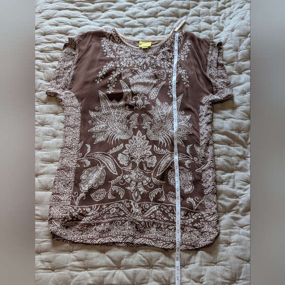 Maeve- Brown and White Patterned Shift Dress With Attached Slip - Picture 6 of 13